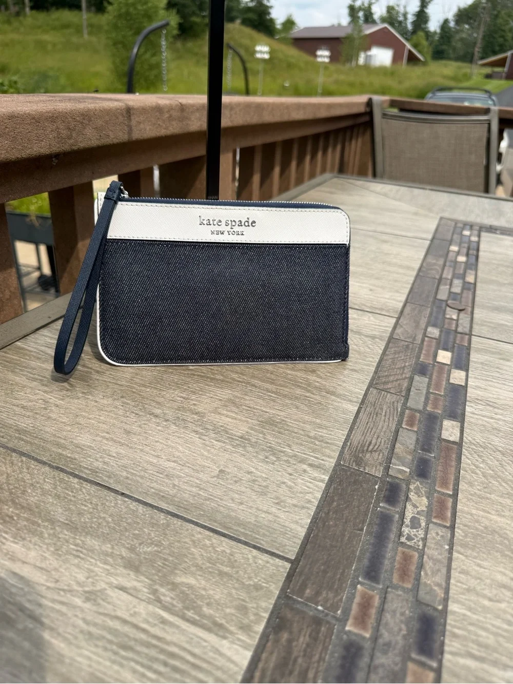 EUC Kate Spade New York Cameron Denim Colorblock Wristlet Bag